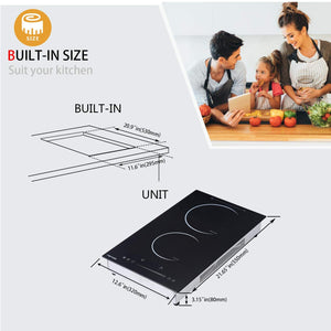 HBHOB FIC403 24 Inches Induction Cooktop 2 Burners Glass Surface