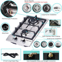 Load image into Gallery viewer, HBHOB HBS2301 12 Inches Gas Stove 2 Burners Stainless Steel Surface